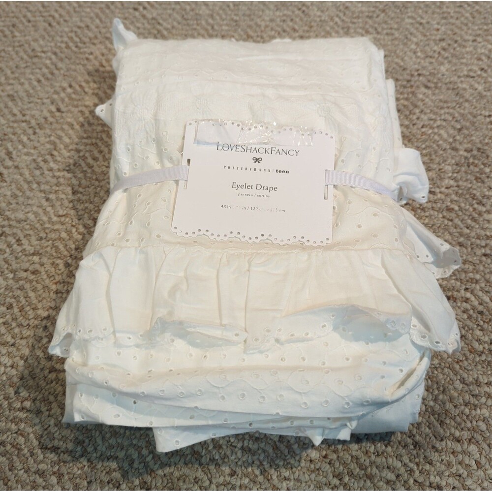 Pottery Barn LoveShackFancy Eyelet Drape Curtain 48”x84” White